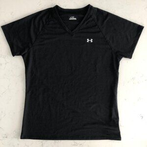 Under Armour V Neck Short Sleeve Polyester Blend Running T Shirt Top Black Sz S